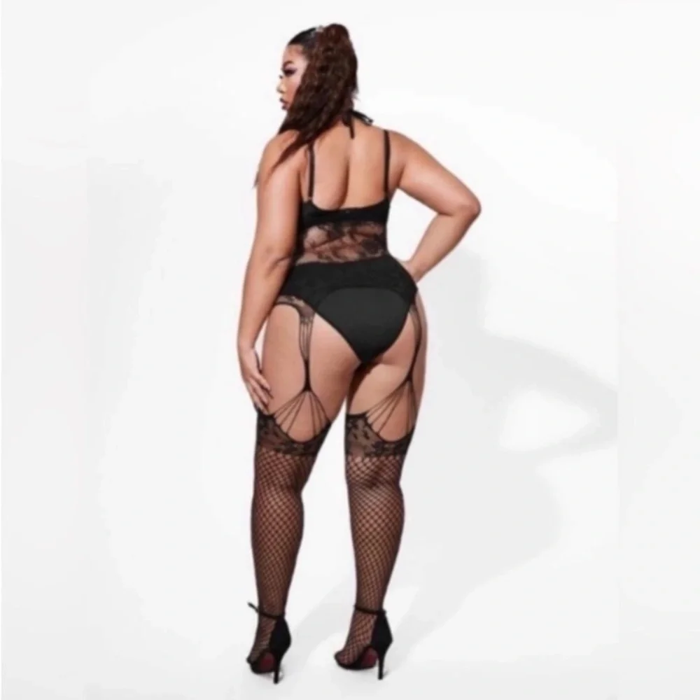 Plus Black Fishnet Bodystocking Lingerie - Picture 4 of 8